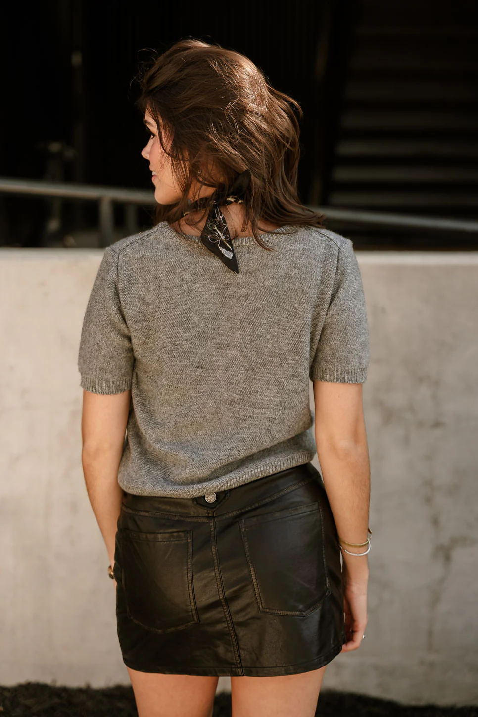 Aliya Heather Grey Knit Short Sleeve Sweater - Image 4