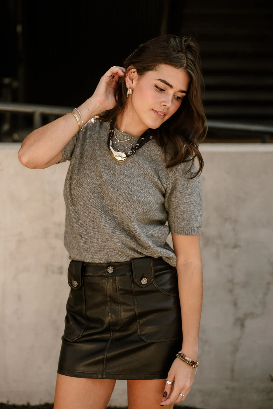 Aliya Heather Grey Knit Short Sleeve Sweater - Image 5