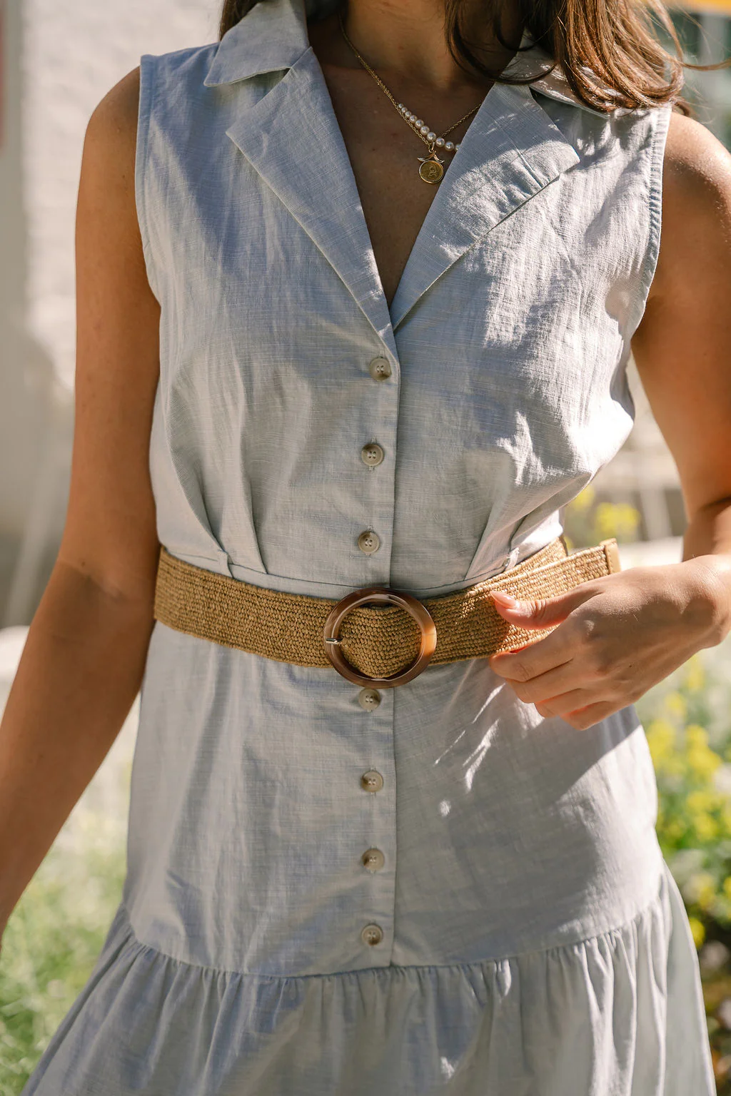 Aliyah Light Sage Raffia Belt Midi Dress - Image 2
