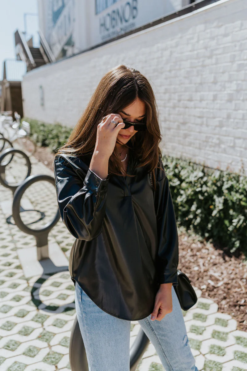 All My Love Faux-Leather Top in Black - Image 3