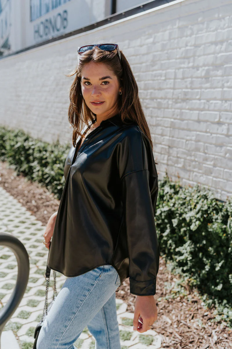 All My Love Faux-Leather Top in Black - Image 5