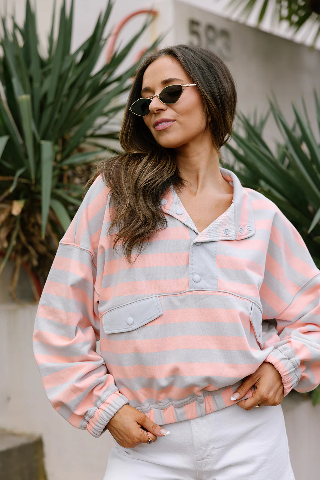 Allie Grey & Pink Stripe Pullover