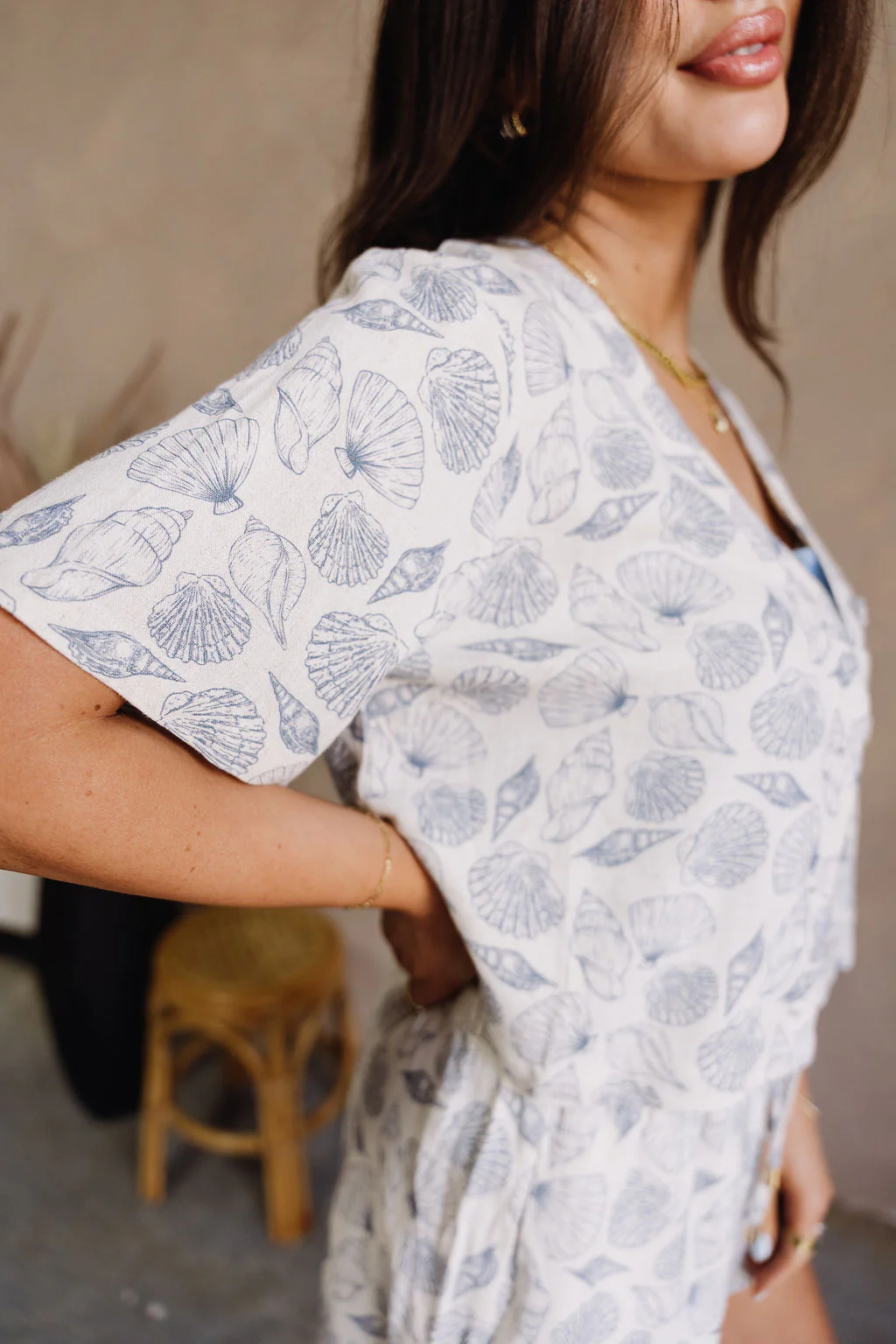 Allison Blue & Ivory Linen Seashell Top - Image 3