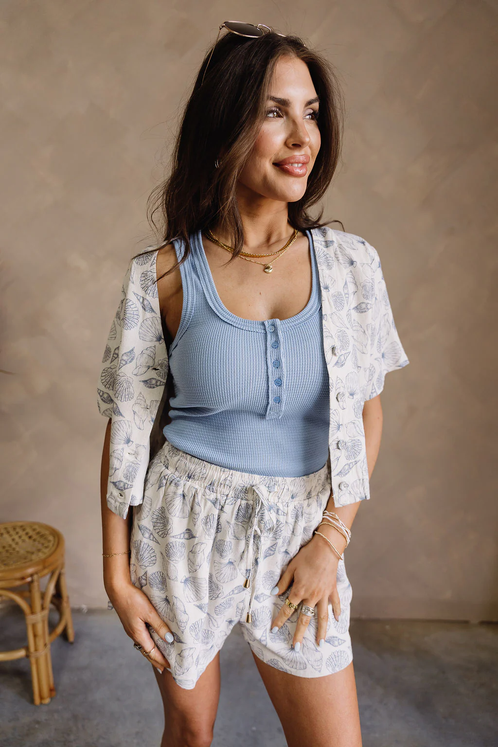 Allison Blue & Ivory Linen Seashell Top - Image 6