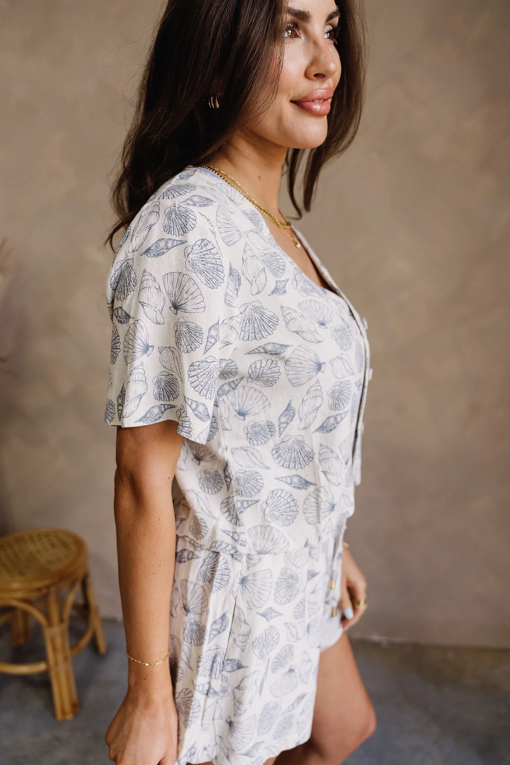 Allison Blue & Ivory Linen Seashell Top - Image 8