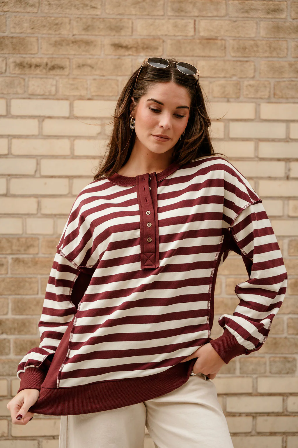 Allison Burgundy & Cream Stripe Pullover