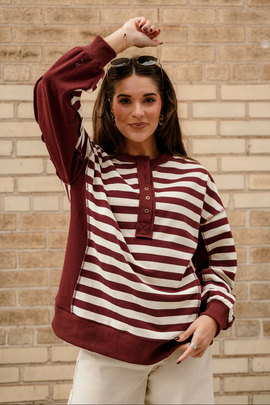 Allison Burgundy & Cream Stripe Pullover - Image 2