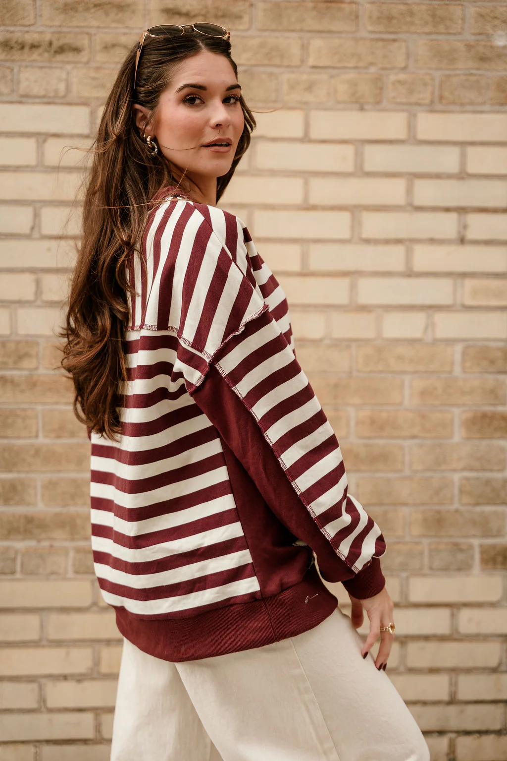 Allison Burgundy & Cream Stripe Pullover - Image 3