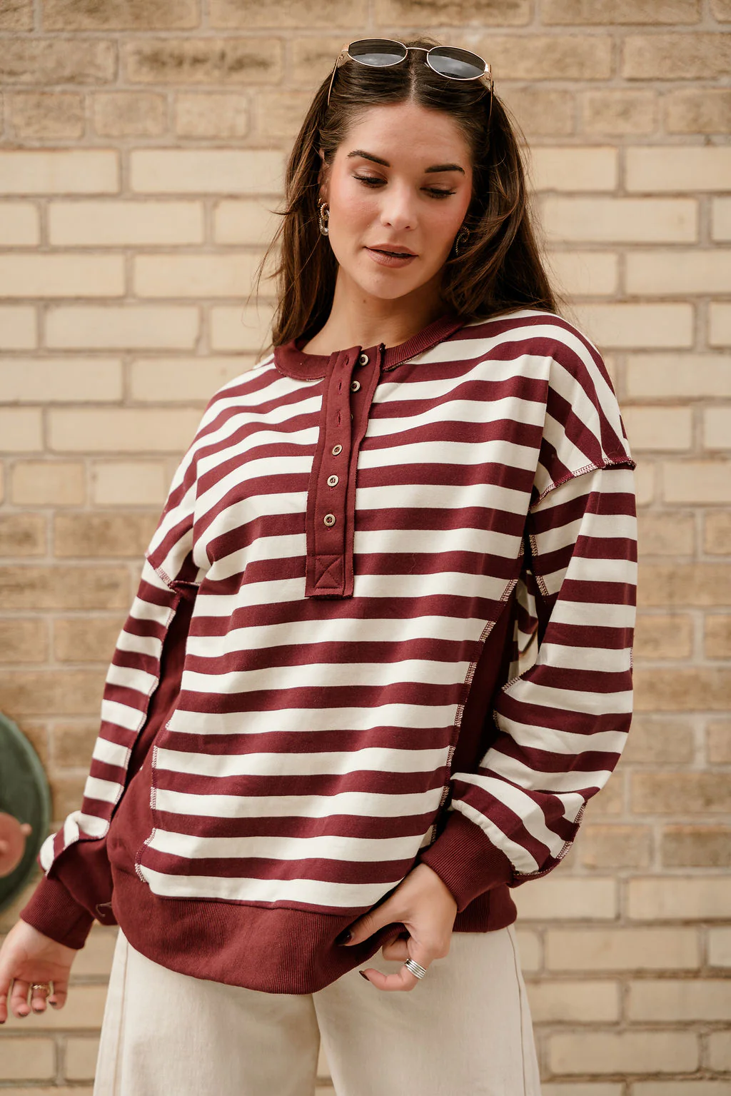 Allison Burgundy & Cream Stripe Pullover - Image 5