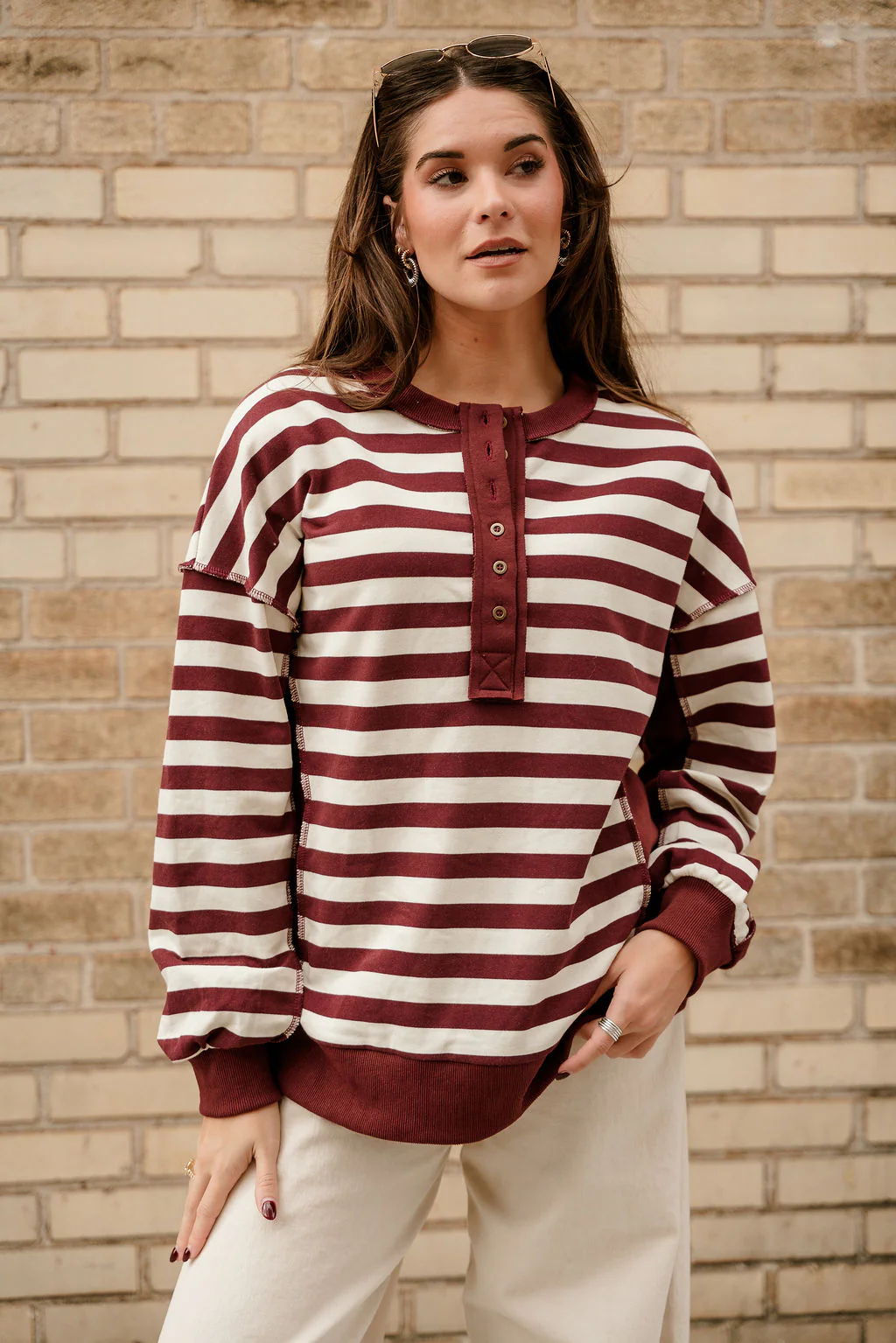 Allison Burgundy & Cream Stripe Pullover - Image 6