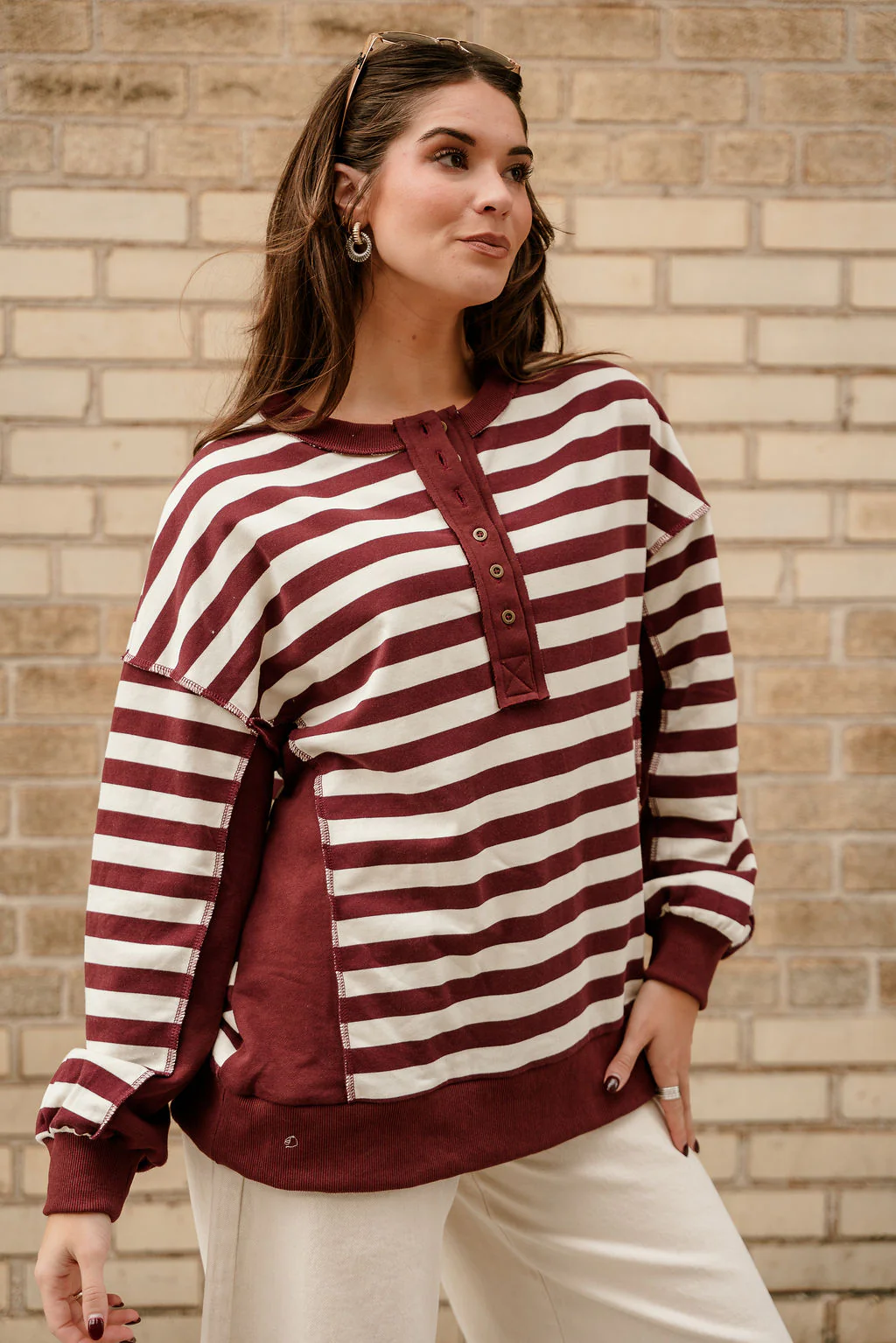 Allison Burgundy & Cream Stripe Pullover - Image 8