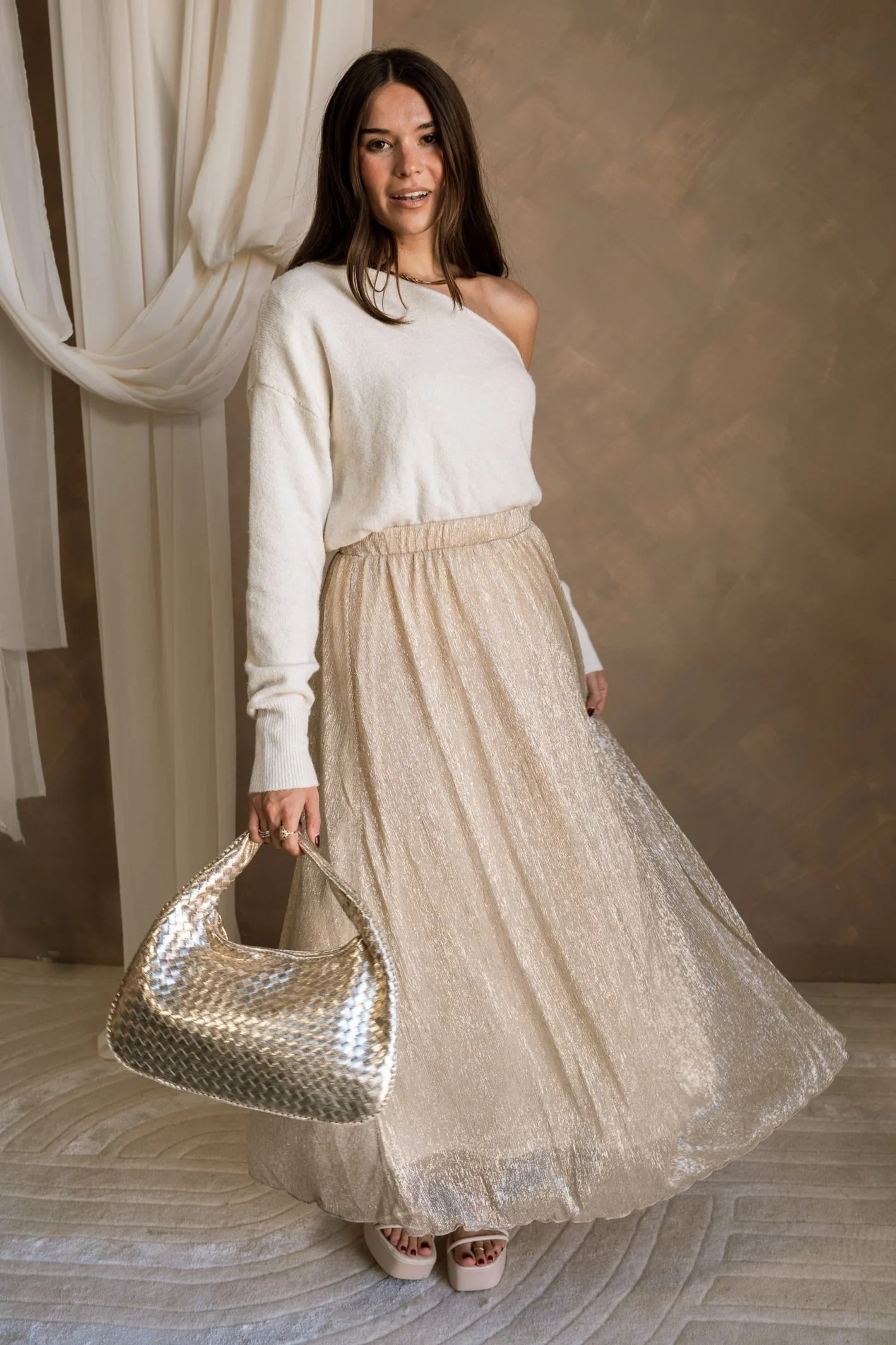 Allison Metallic Gold Maxi Skirt