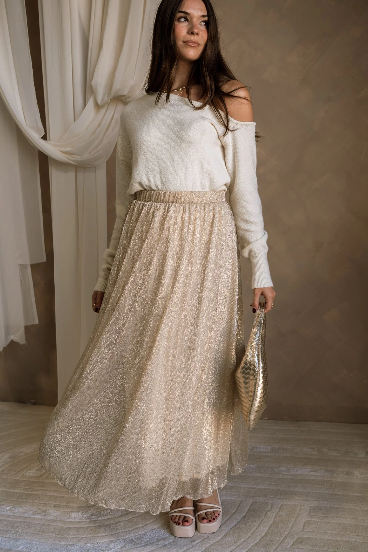 Allison Metallic Gold Maxi Skirt - Image 3