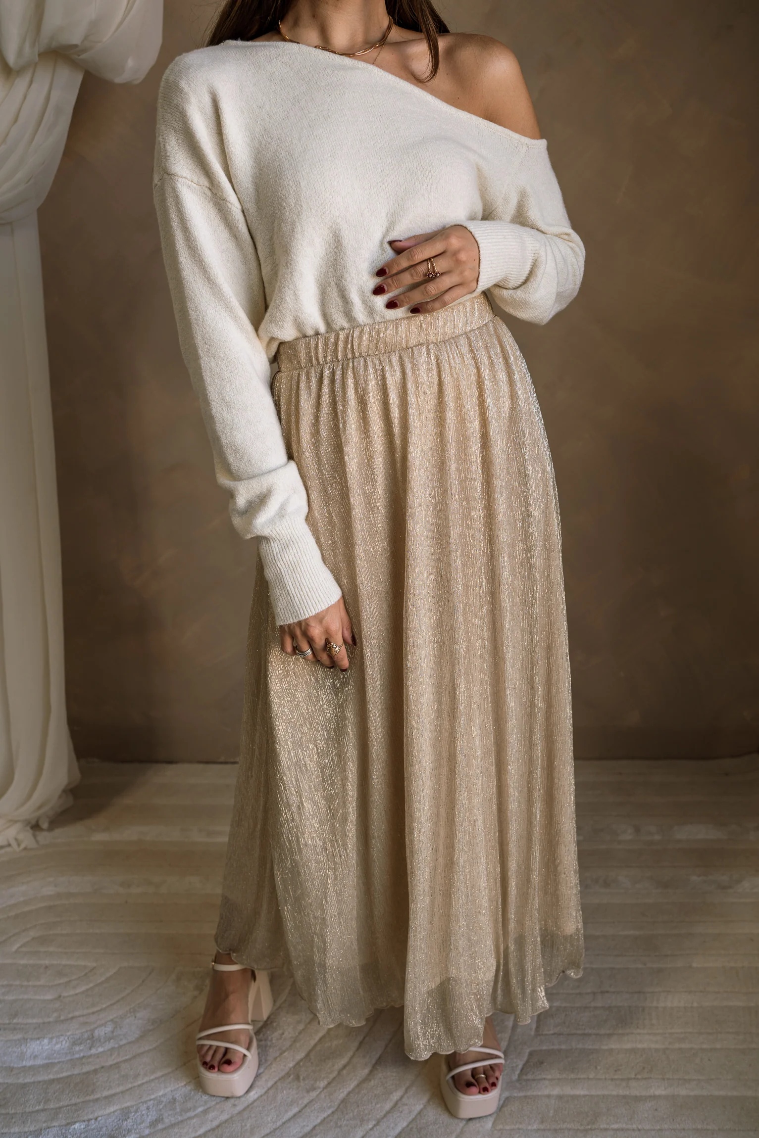 Allison Metallic Gold Maxi Skirt - Image 4