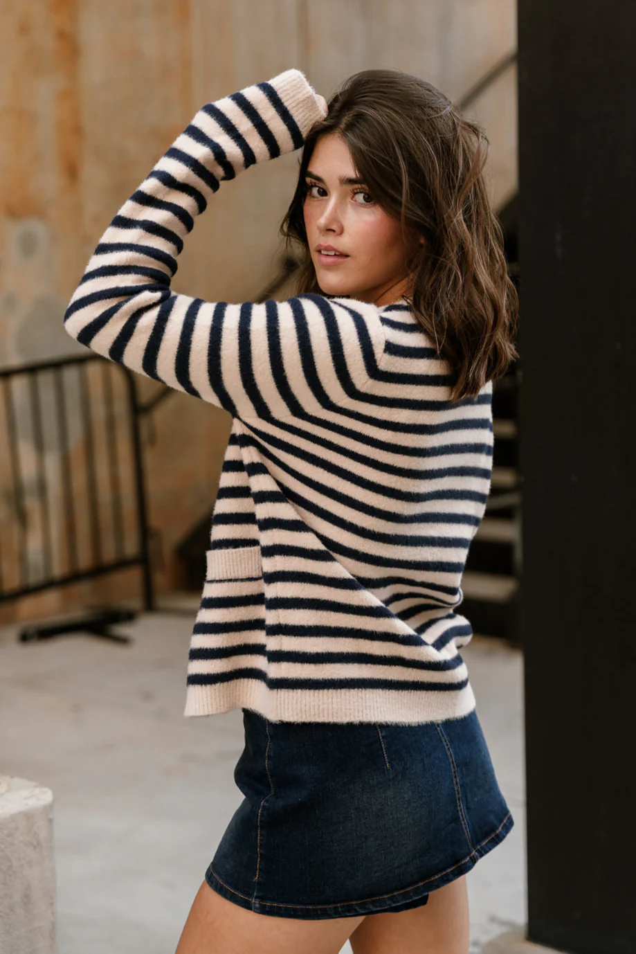 Alma Navy & Cream Stripe Cardigan - Image 2