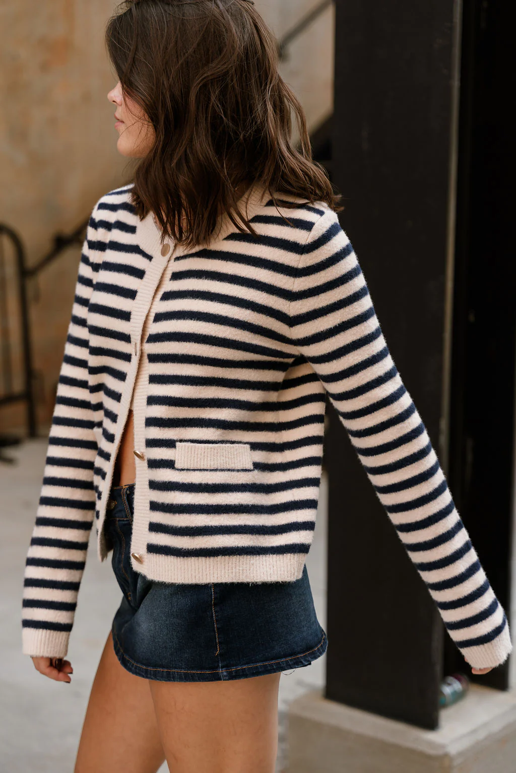 Alma Navy & Cream Stripe Cardigan - Image 3
