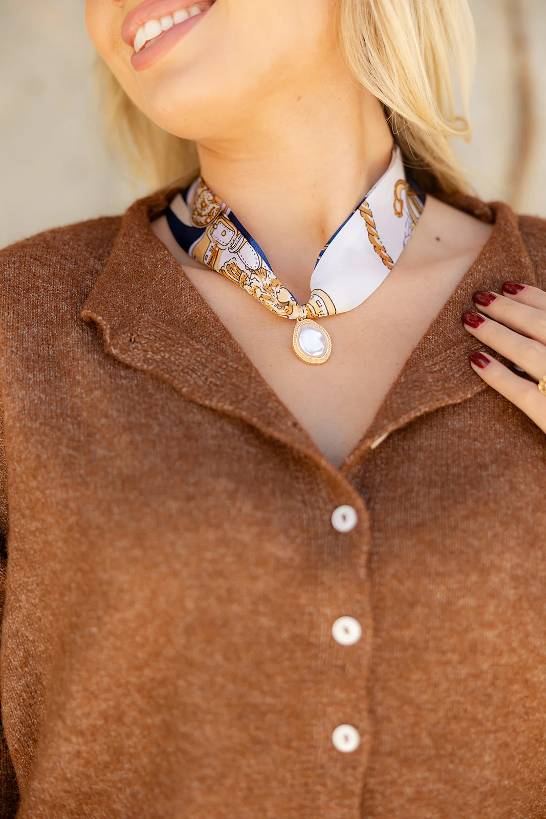 Alora Blue Multi Scarf & Pearl Necklace - Image 2