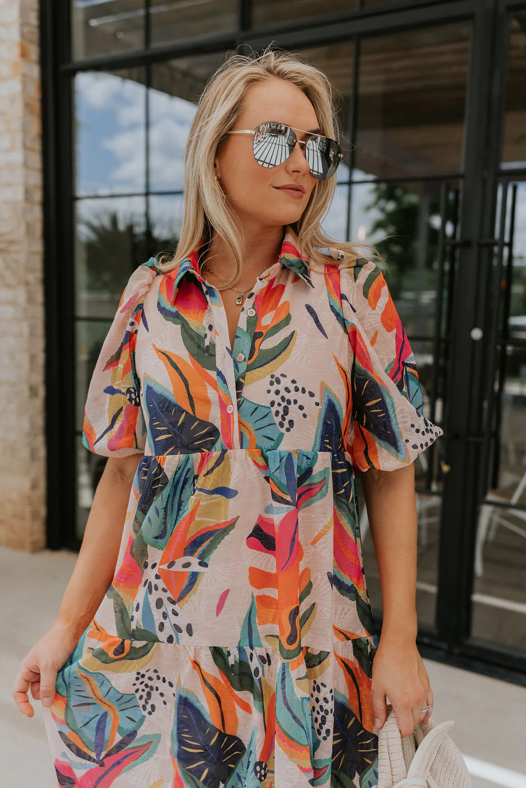 Alora Multi Palm Floral Midi Dress - Image 2
