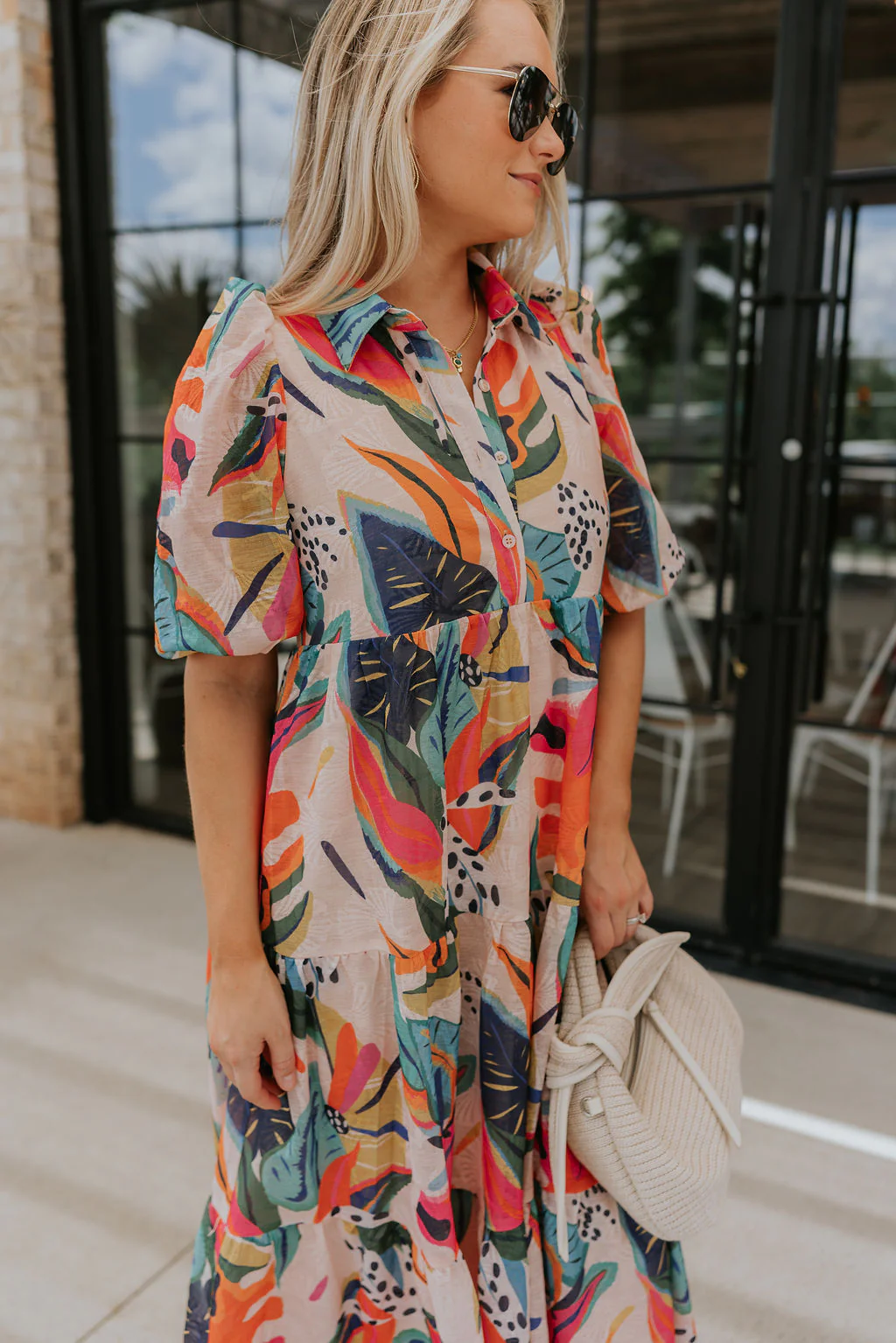 Alora Multi Palm Floral Midi Dress - Image 3