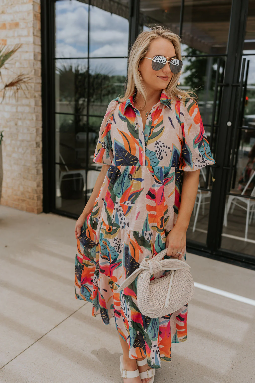 Alora Multi Palm Floral Midi Dress - Image 6