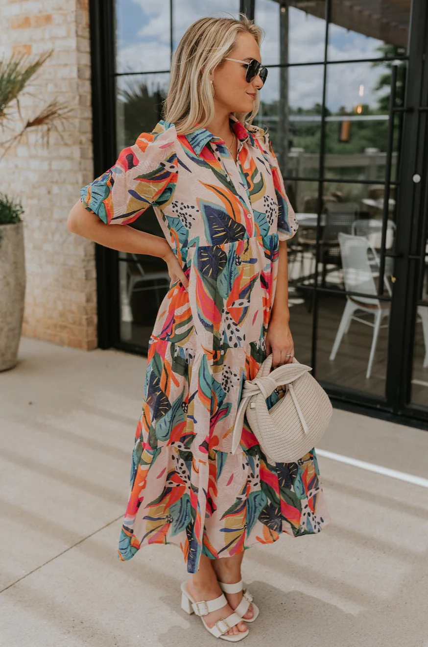 Alora Multi Palm Floral Midi Dress - Image 7