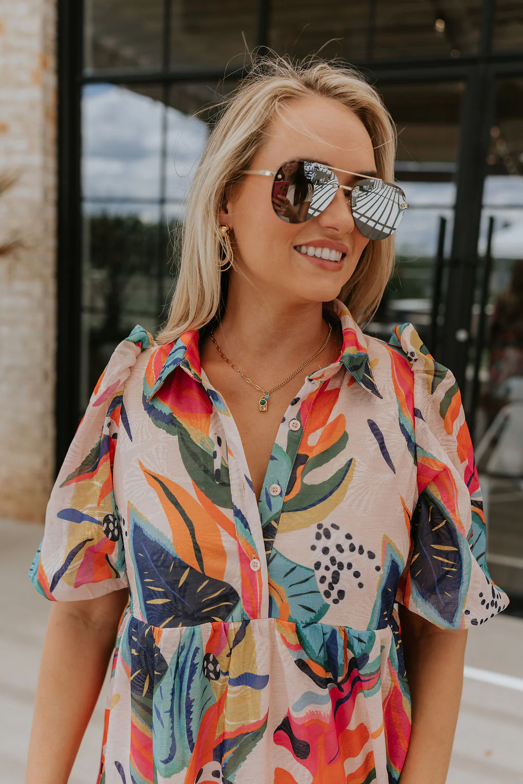 Alora Multi Palm Floral Midi Dress - Image 9