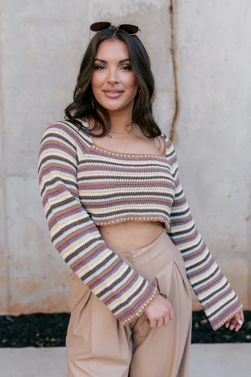 Alora Striped Crochet Cropped Sweater
