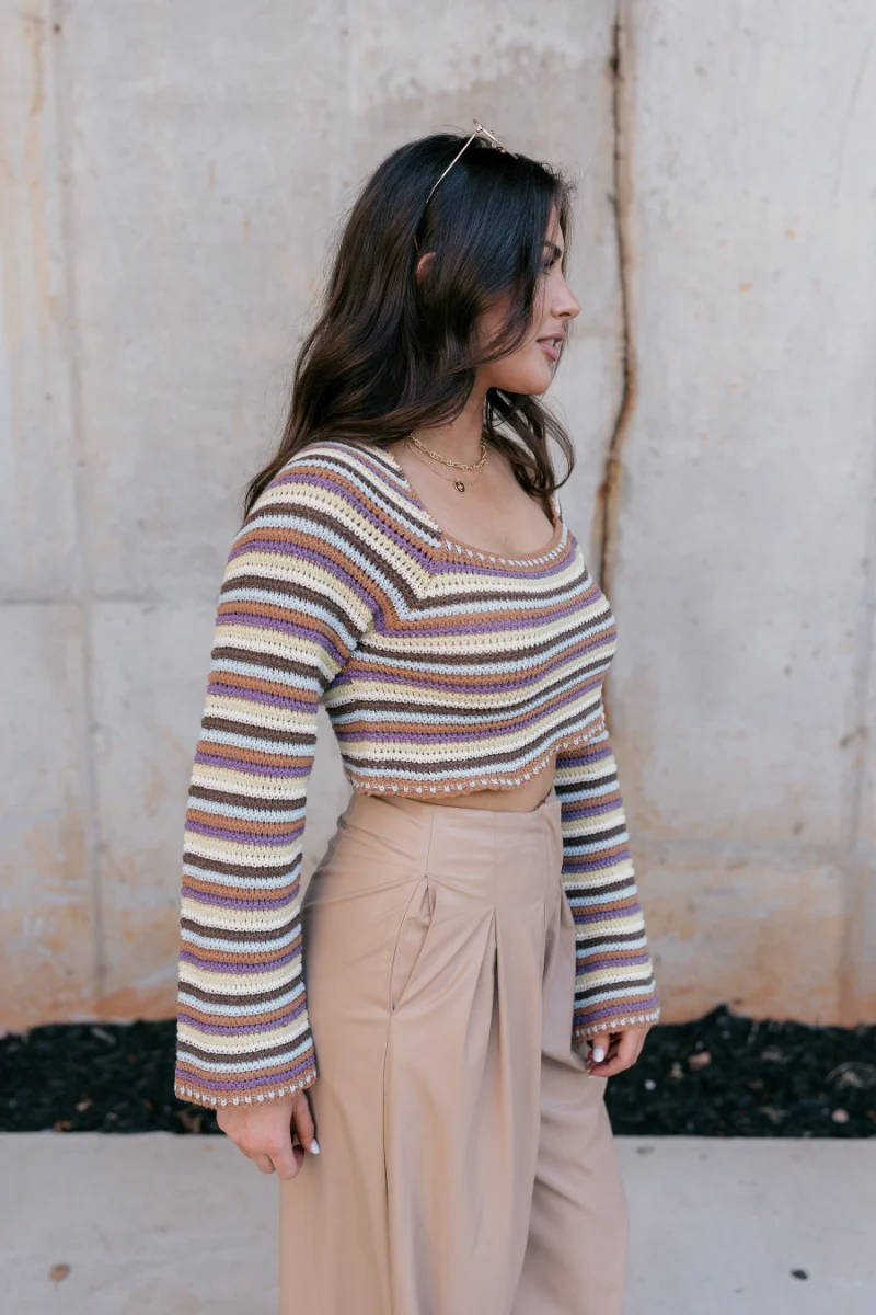 Alora Striped Crochet Cropped Sweater - Image 4
