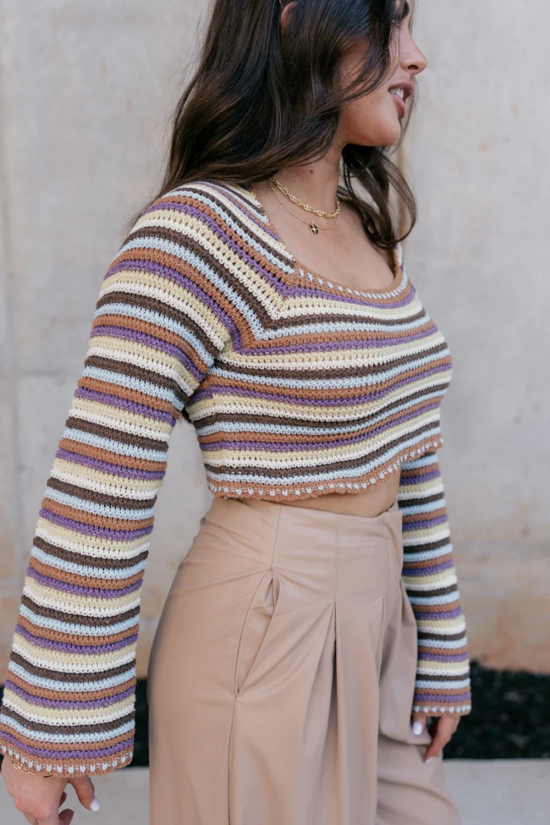 Alora Striped Crochet Cropped Sweater - Image 5