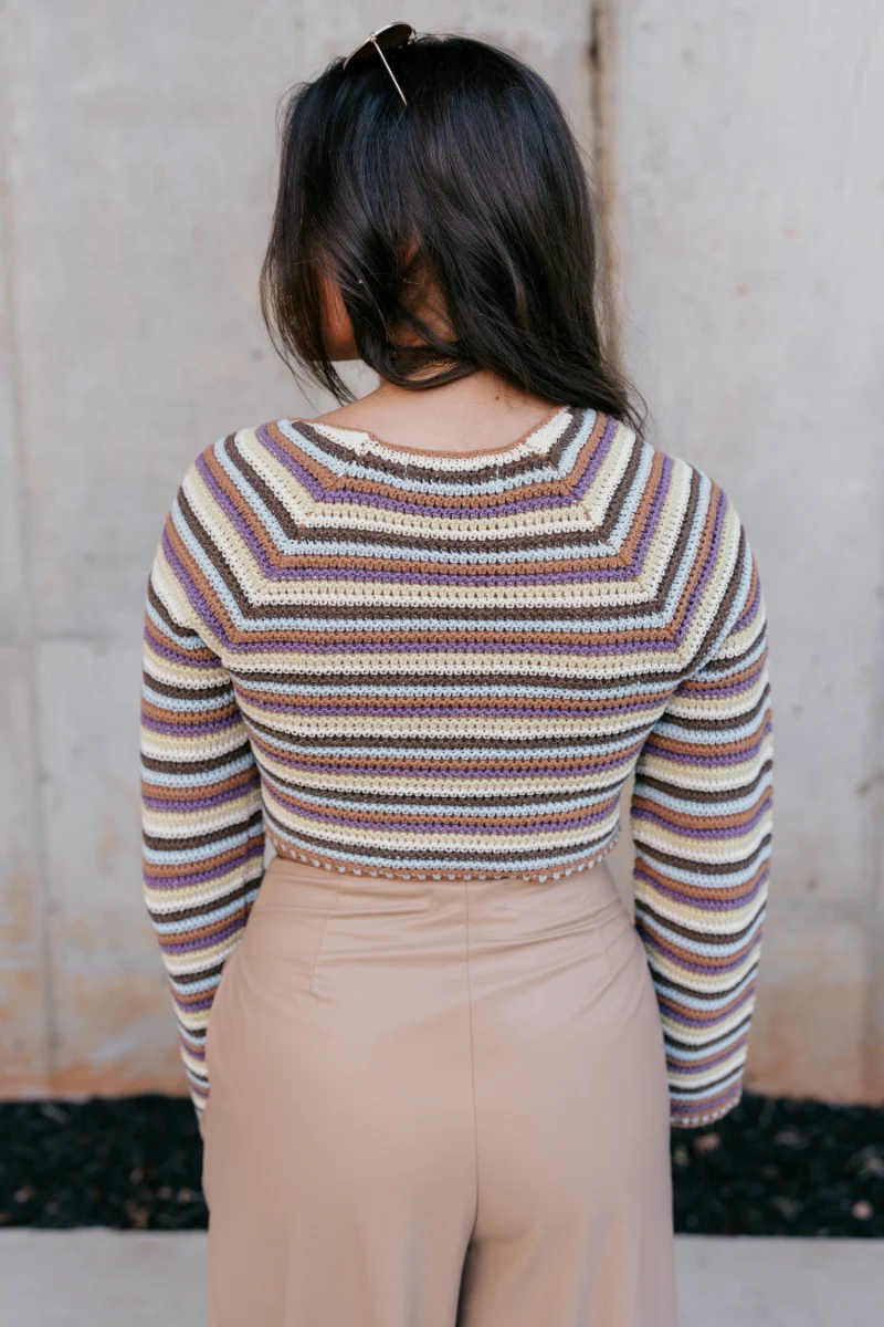 Alora Striped Crochet Cropped Sweater - Image 6