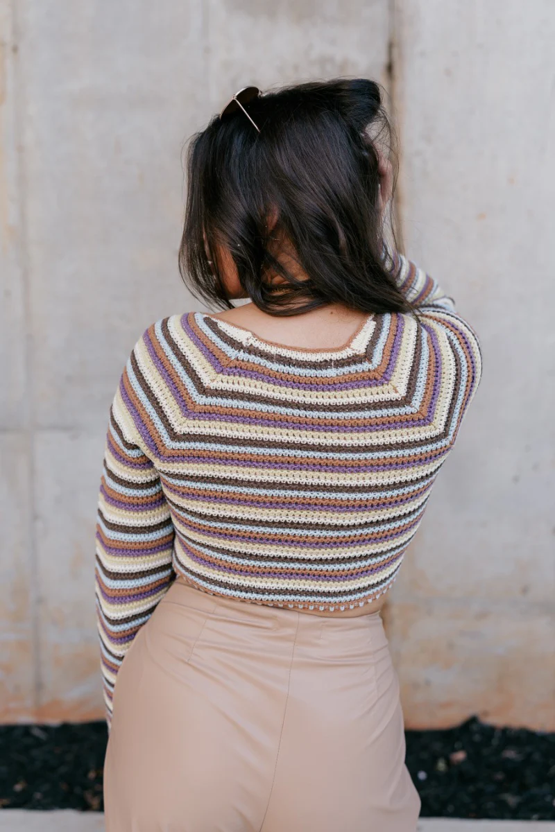 Alora Striped Crochet Cropped Sweater - Image 7
