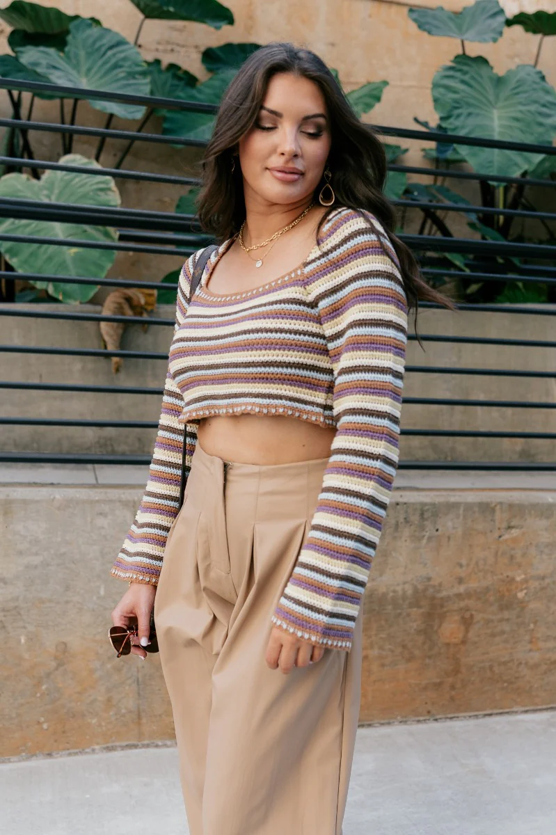 Alora Striped Crochet Cropped Sweater - Image 8