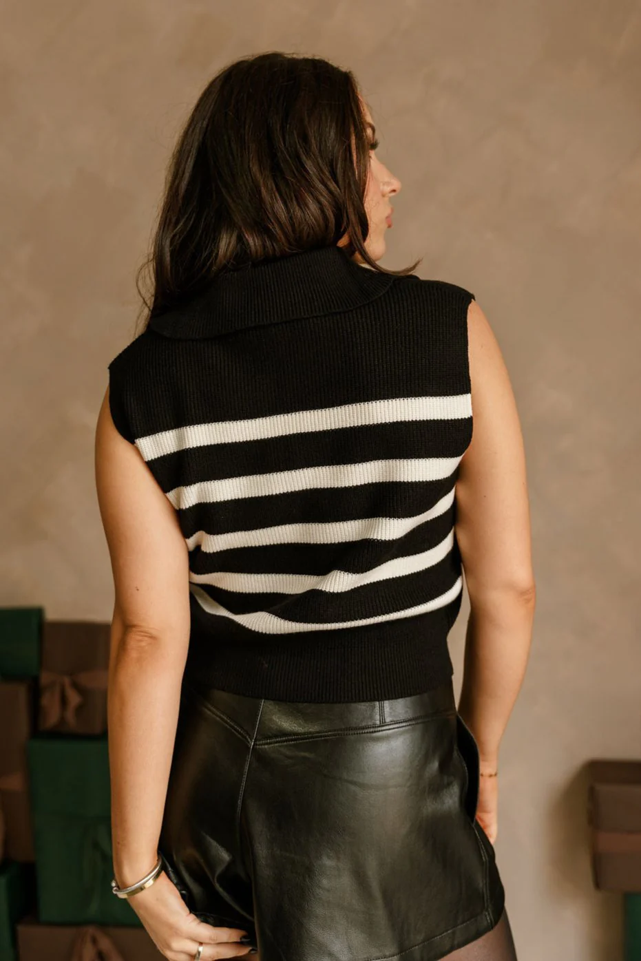 Alya Black & Cream Stripe Sweater Vest - Image 3