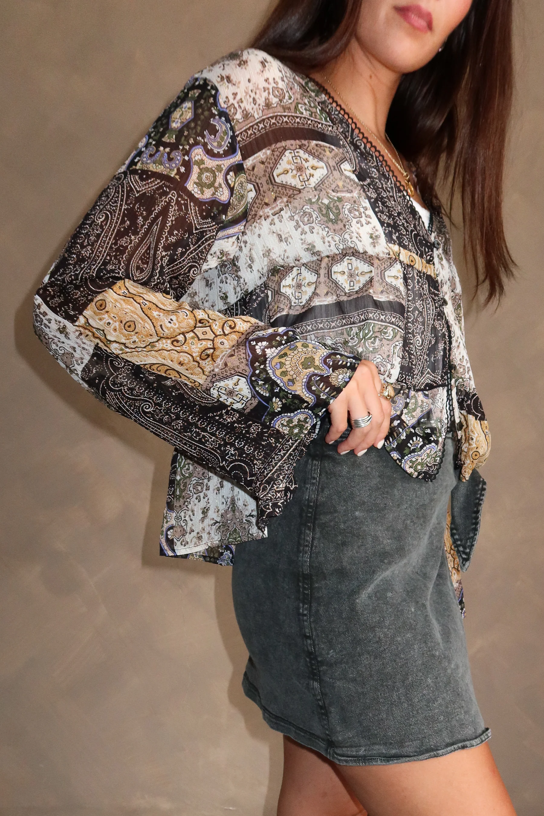 Alyssa Brown Multi Boho Long Sleeve Top - Image 6