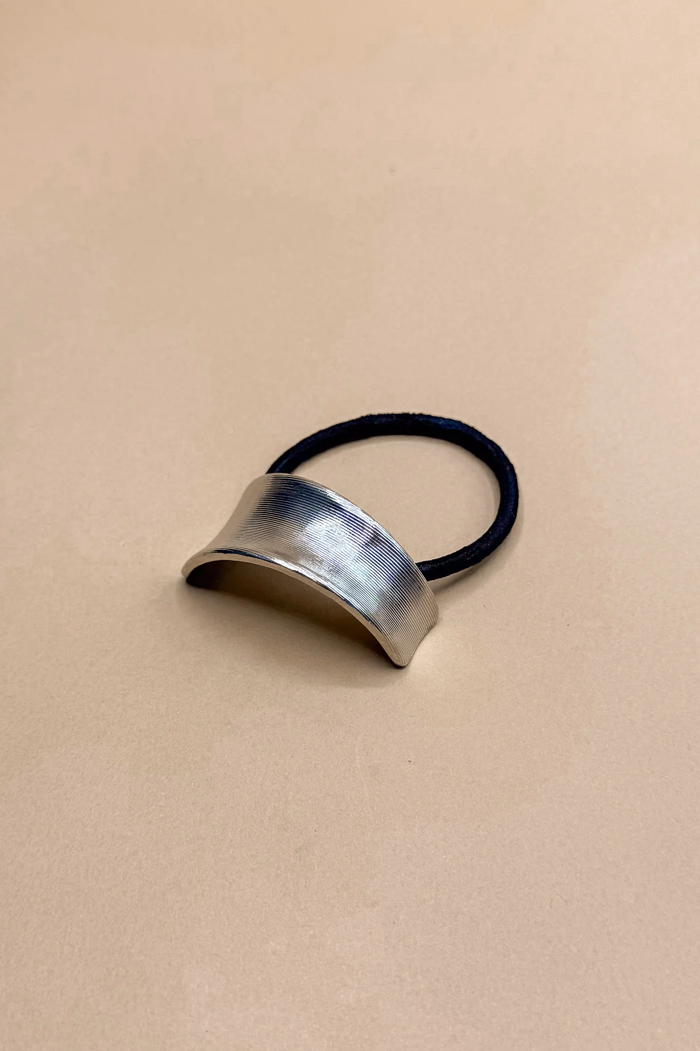 Alyssa Brushed Silver Ribbed Metal Cuff Hair Tie