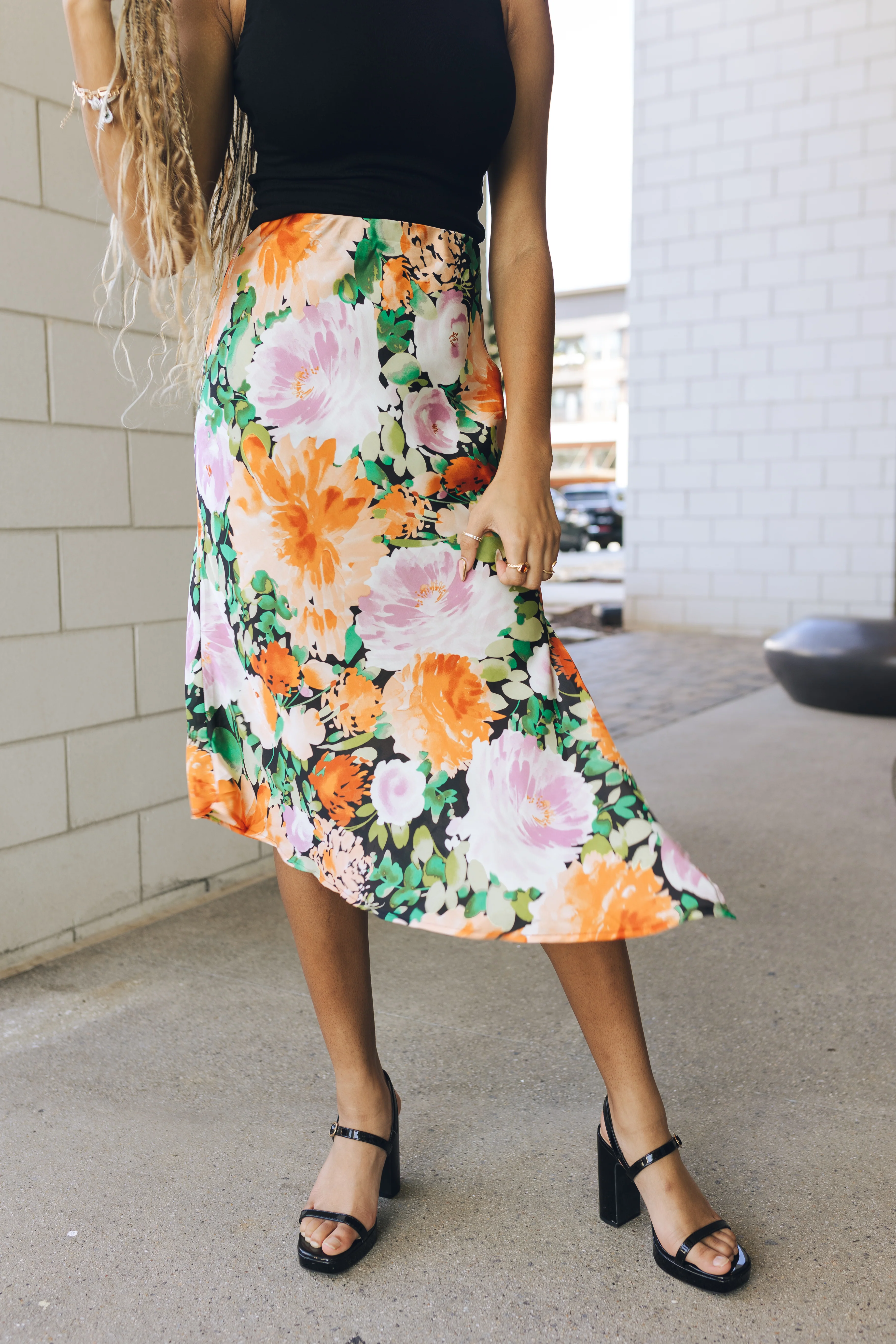 Amalia Black Floral Midi Skirt - Image 2