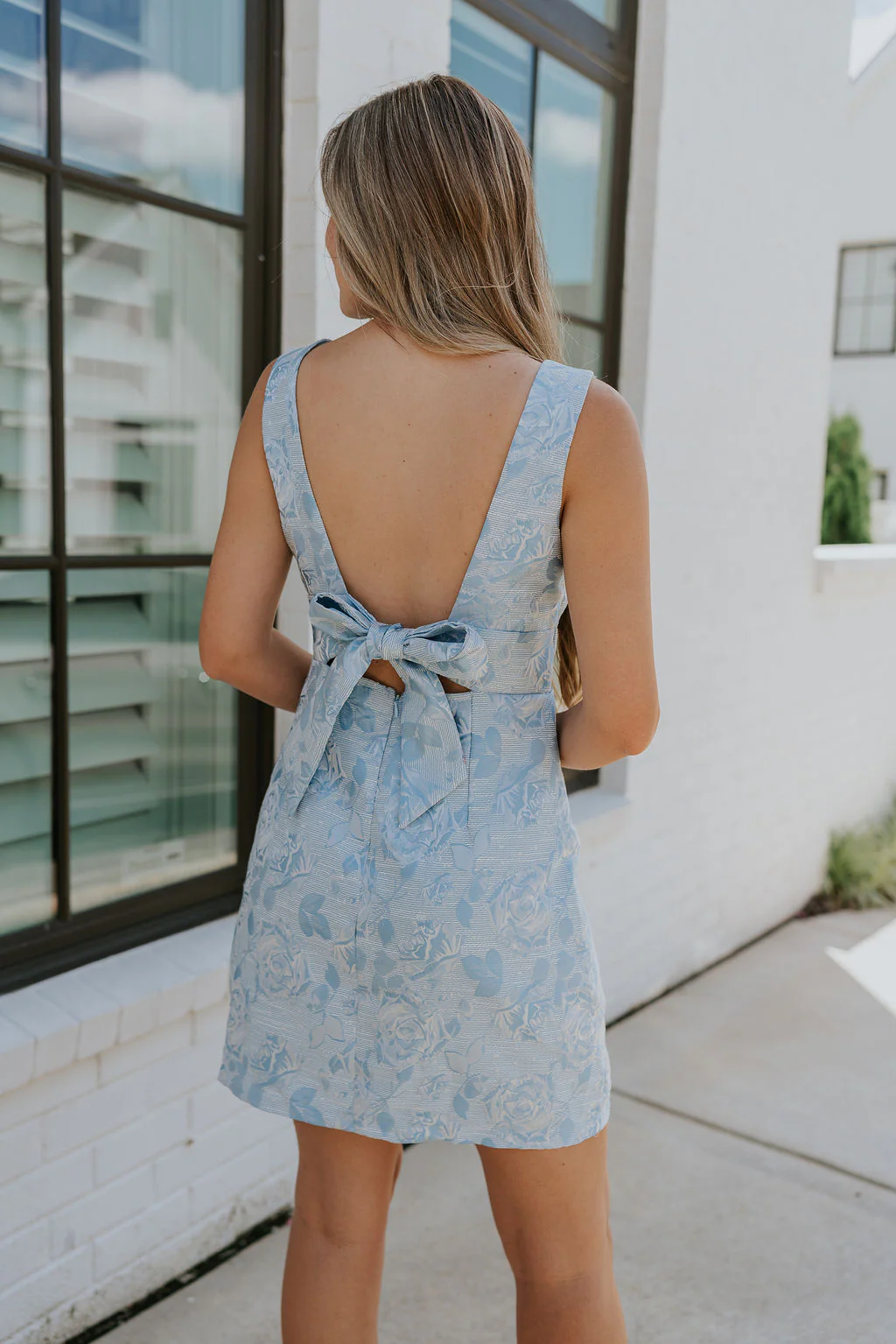 Amalia Light Blue Rose Bow Mini Dress - Image 3
