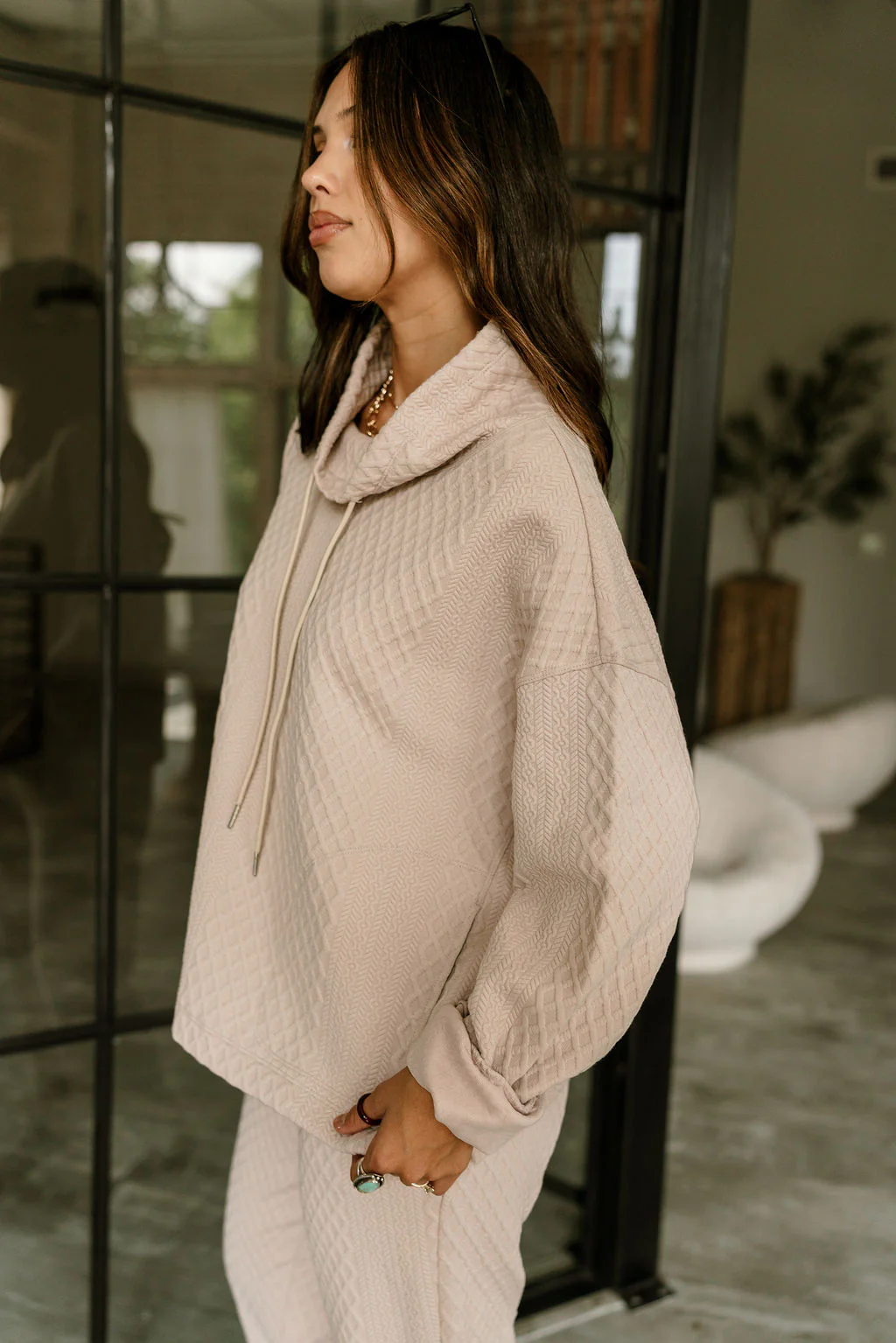Amanda Beige High Neckline Sweatshirt - Image 4