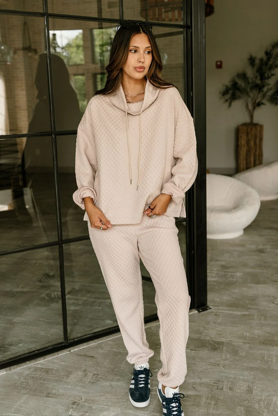 Amanda Beige High Neckline Sweatshirt - Image 6
