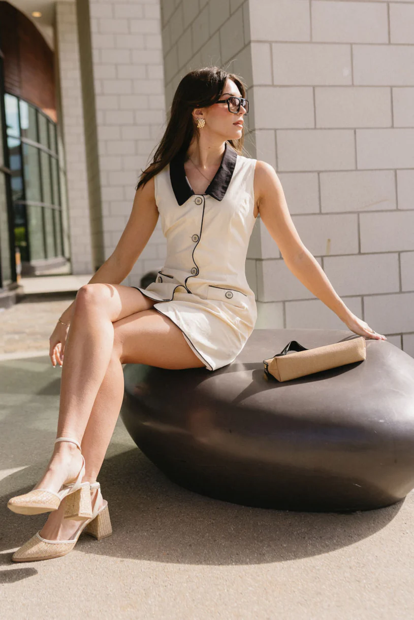 Amanda Cream & Black Button-Up Mini Dress - Image 12
