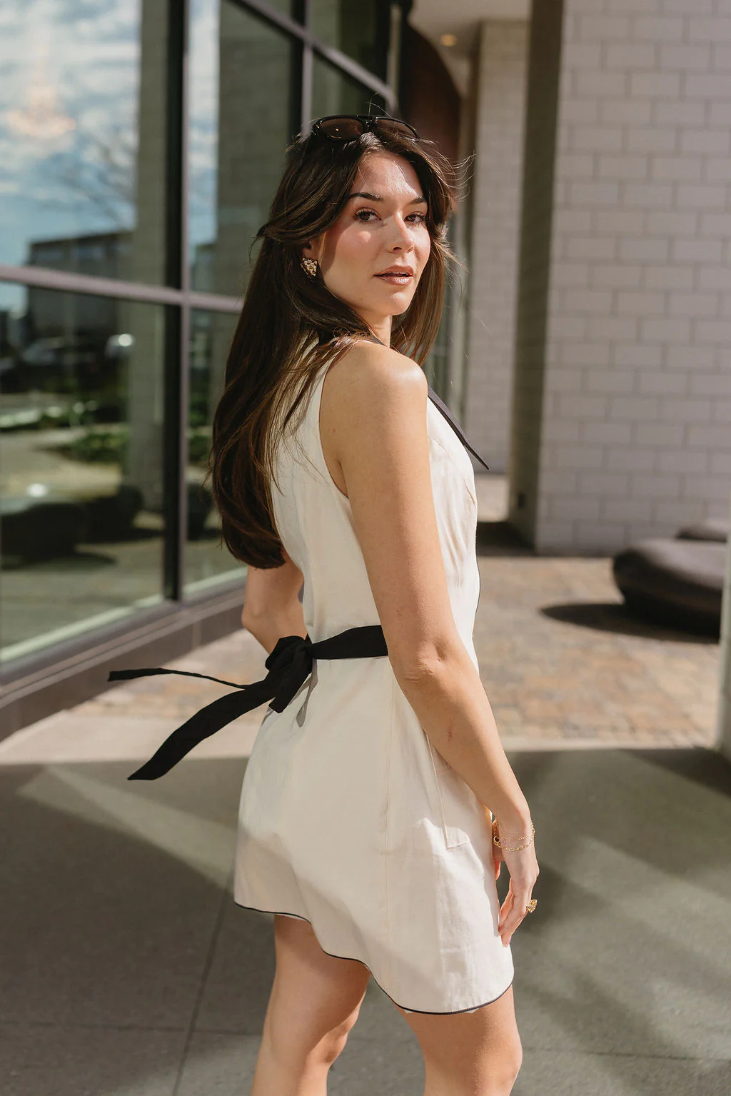 Amanda Cream & Black Button-Up Mini Dress - Image 8