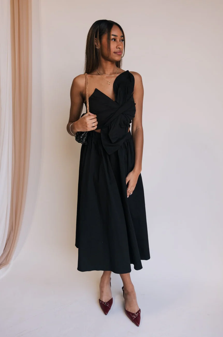 Amara Black Bow Cutout Midi Dress