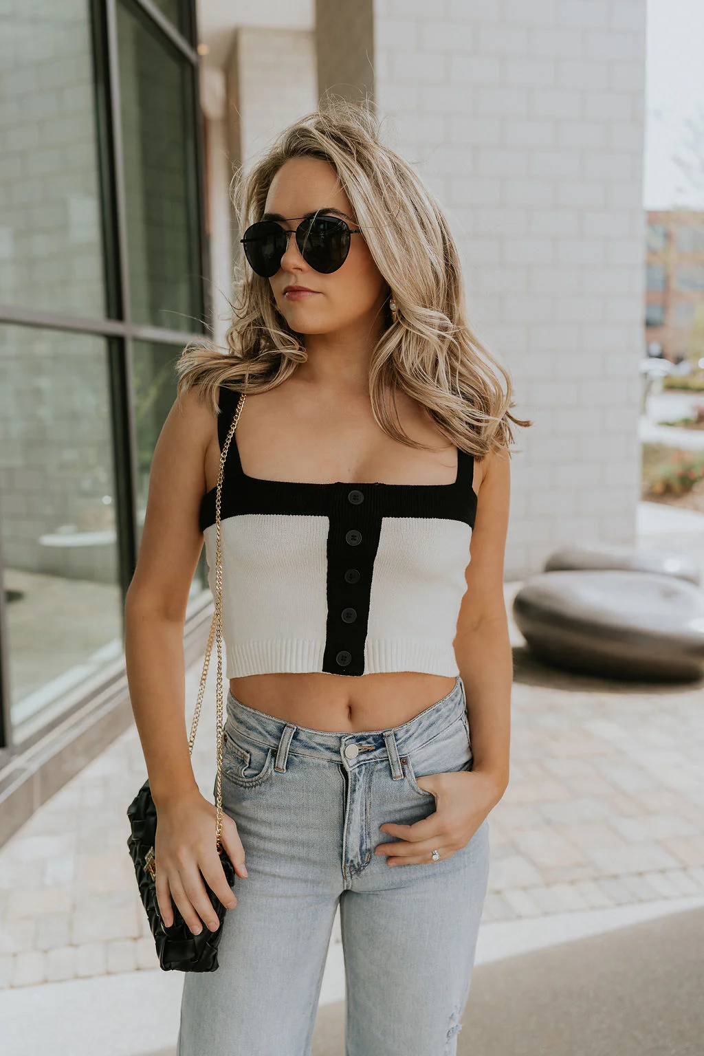 Amara Cream & Black Cropped Tank