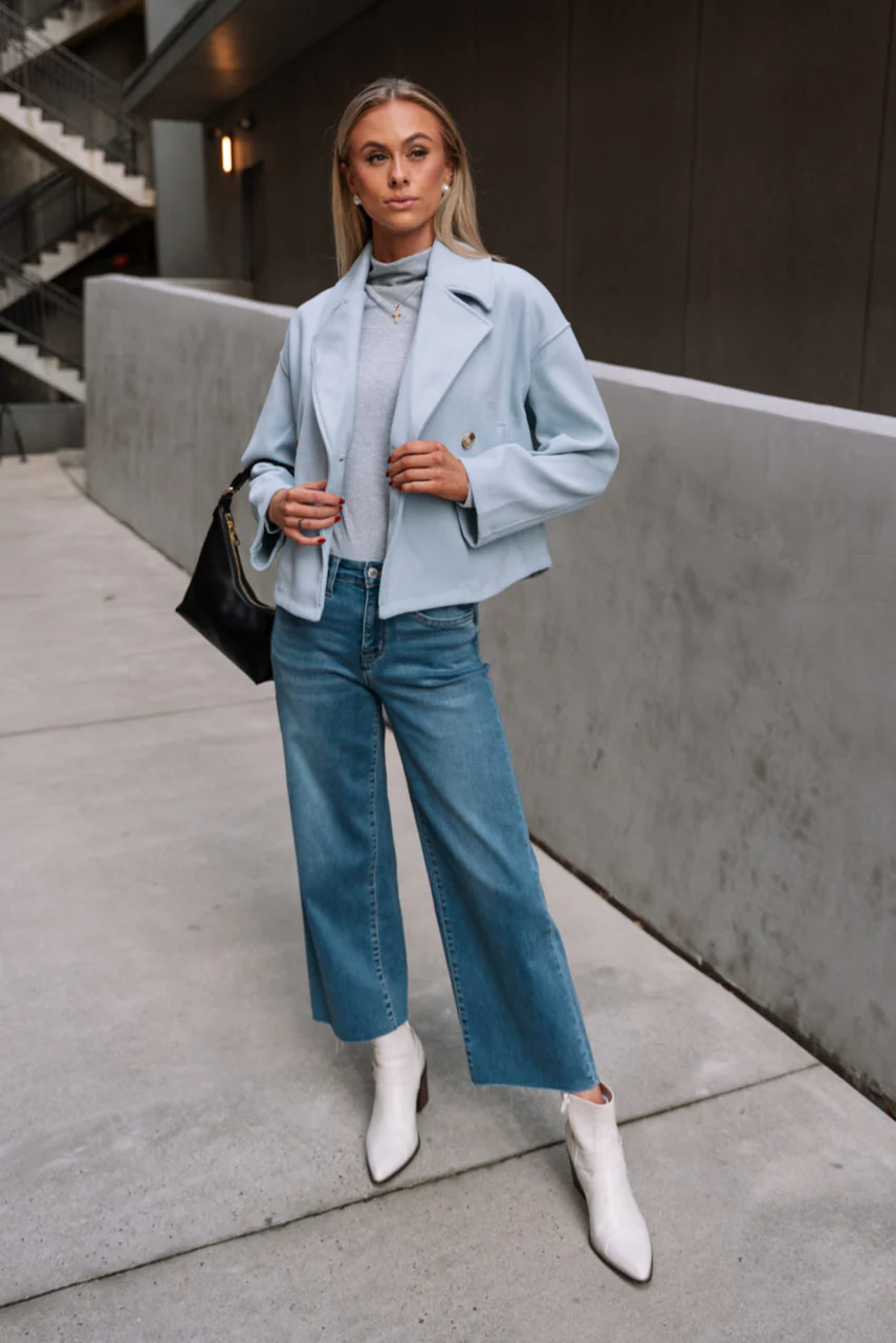 Amara Cropped Button-Up Baby Blue Jacket - Image 2