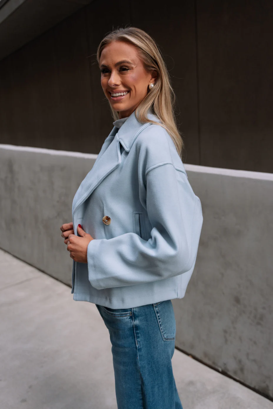 Amara Cropped Button-Up Baby Blue Jacket - Image 3