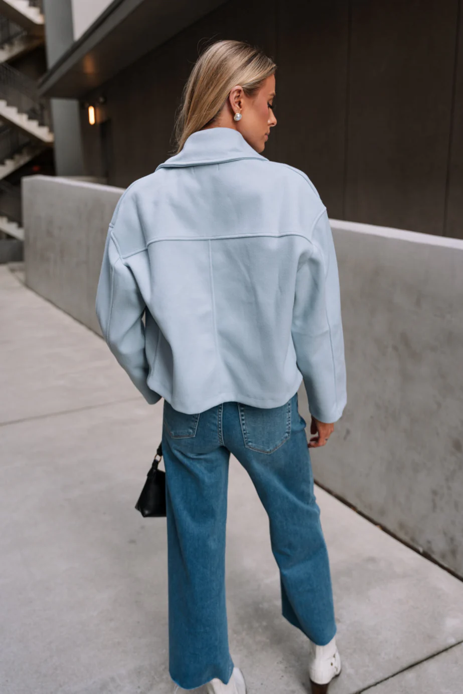 Amara Cropped Button-Up Baby Blue Jacket - Image 4