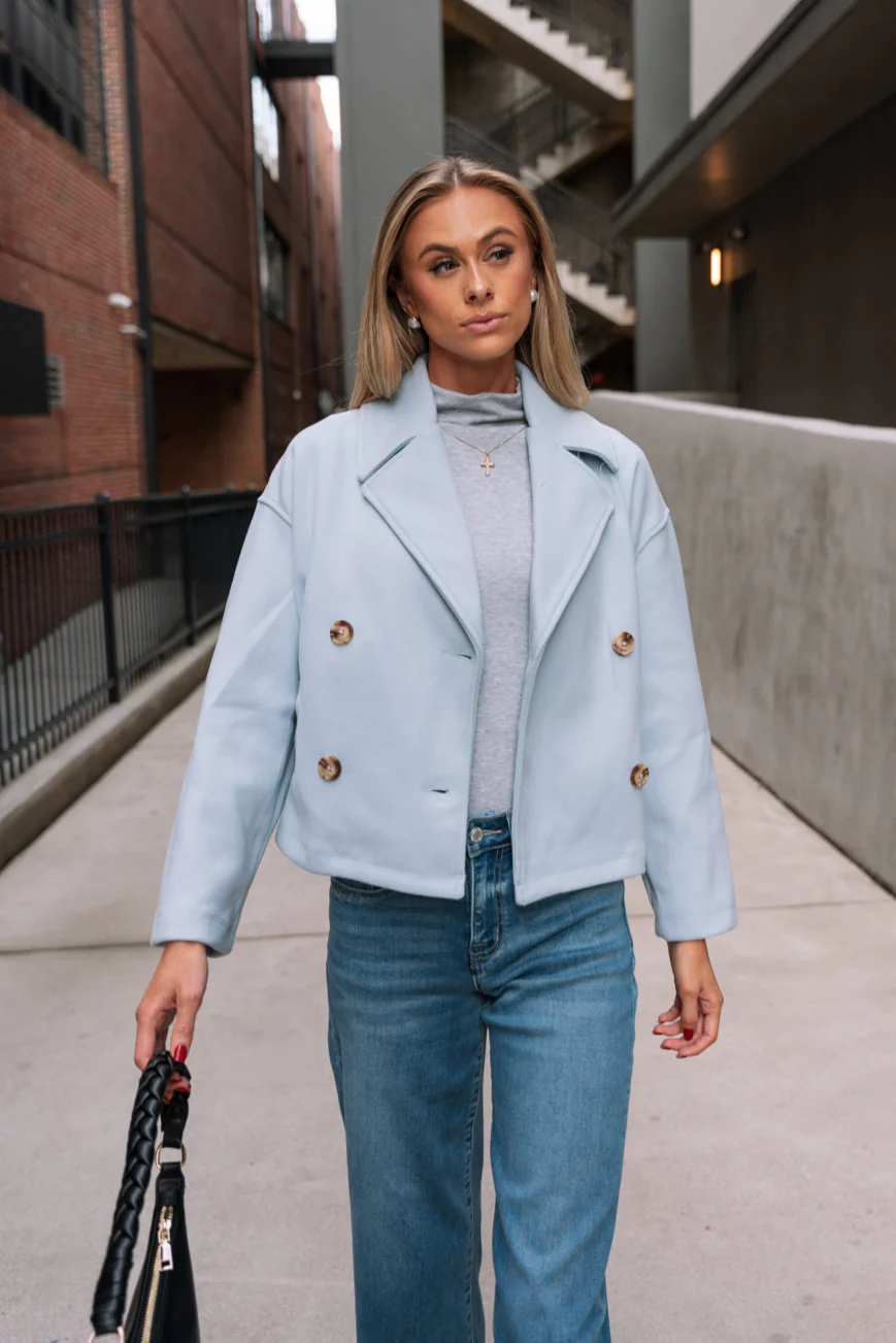 Amara Cropped Button-Up Baby Blue Jacket - Image 5
