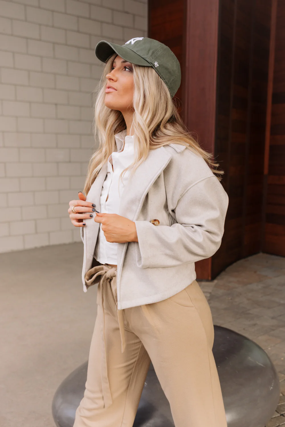 Amara Cropped Button-Up Oatmeal Jacket - Image 6
