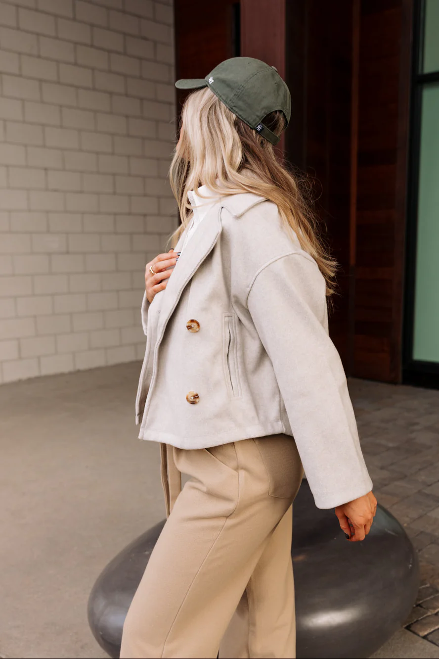 Amara Cropped Button-Up Oatmeal Jacket - Image 7