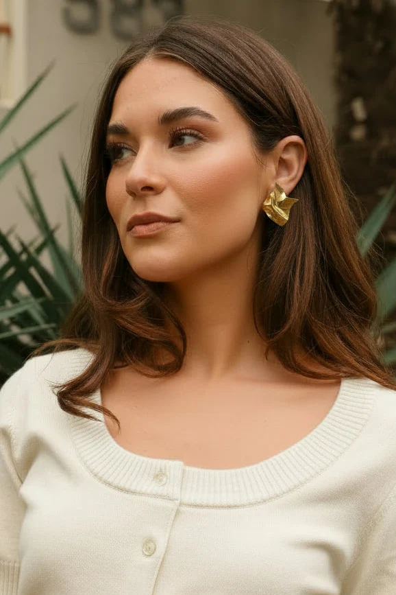 Amara Gold Brushed Hammered Stud Earring
